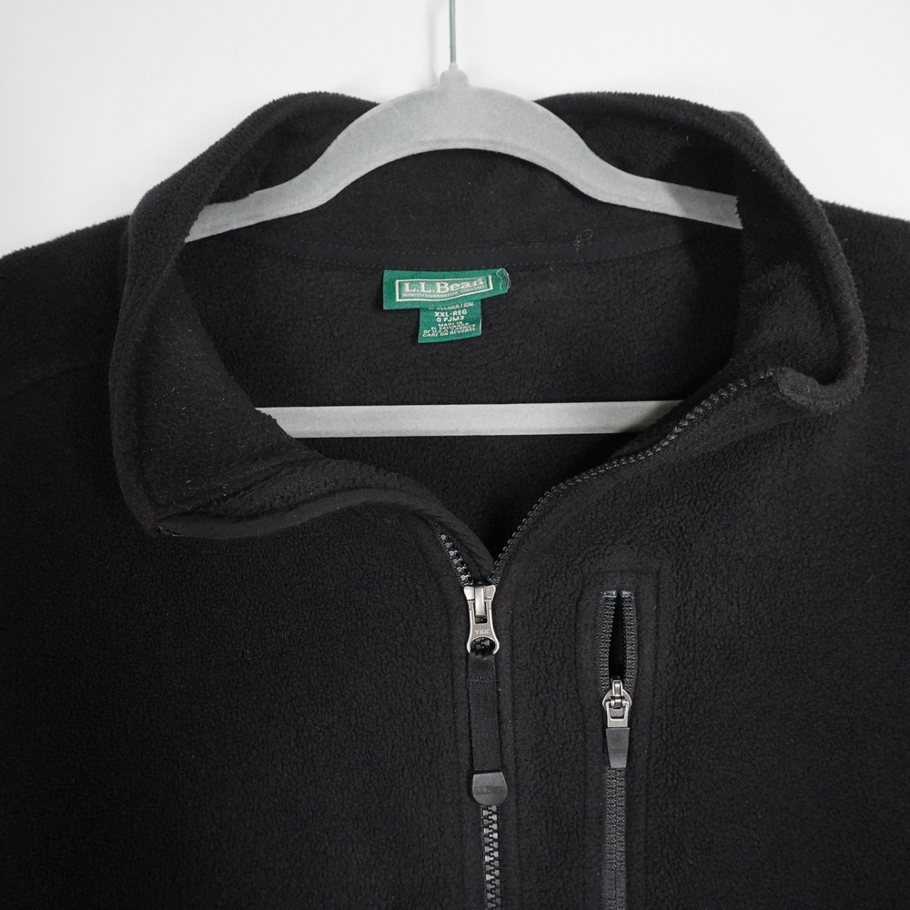 LL‎ Bean Mens XXL Black Full Zip Fleece Jacket Mock Neck 3 Pocket 0FJM3 Hiking - Picture 2 of 8